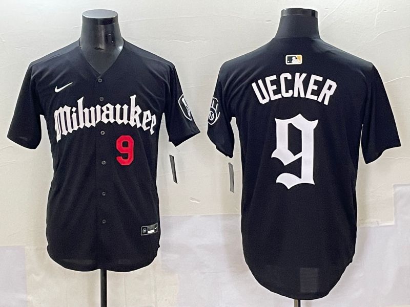 Men 2025 Milwaukee Brewers #9 Uecker Black Five generations Joint Name Nike MLB Jersey style 9->seattle mariners->MLB Jersey